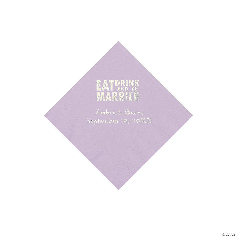 Lilac Eat, Drink And Be Married Napkins with Silver Foil - 50 Pc. Beverage Image