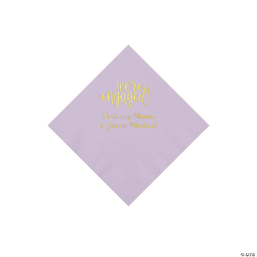 Lilac Engaged Personalized Napkins with Gold Foil - Beverage Image Thumbnail