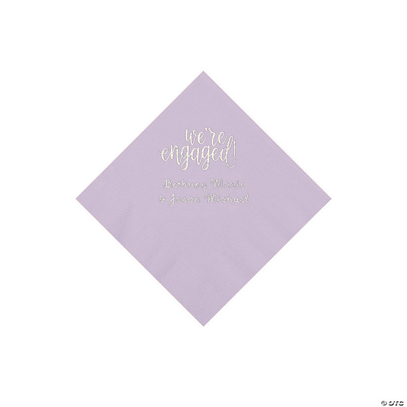 Lilac Engaged Personalized Napkins with Silver Foil - Beverage Image