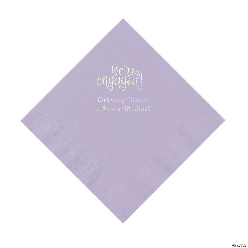 Lilac Engaged Personalized Napkins with Silver Foil &#8211; Luncheon Image Thumbnail