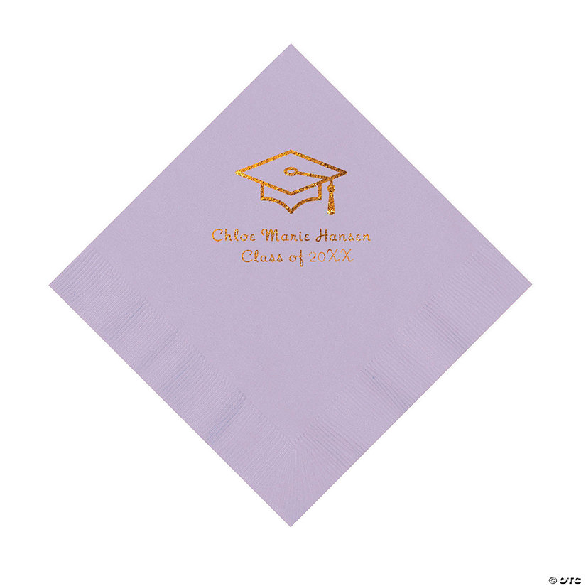 Lilac Grad Mortarboard Personalized Napkins with Gold Foil &#8211; 50 Pc. Luncheon Image Thumbnail