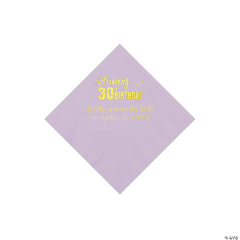 Lilac Happy 30<sup>th</sup> Birthday Personalized Napkins with Gold Foil - 50 Pc. Beverage Image Thumbnail