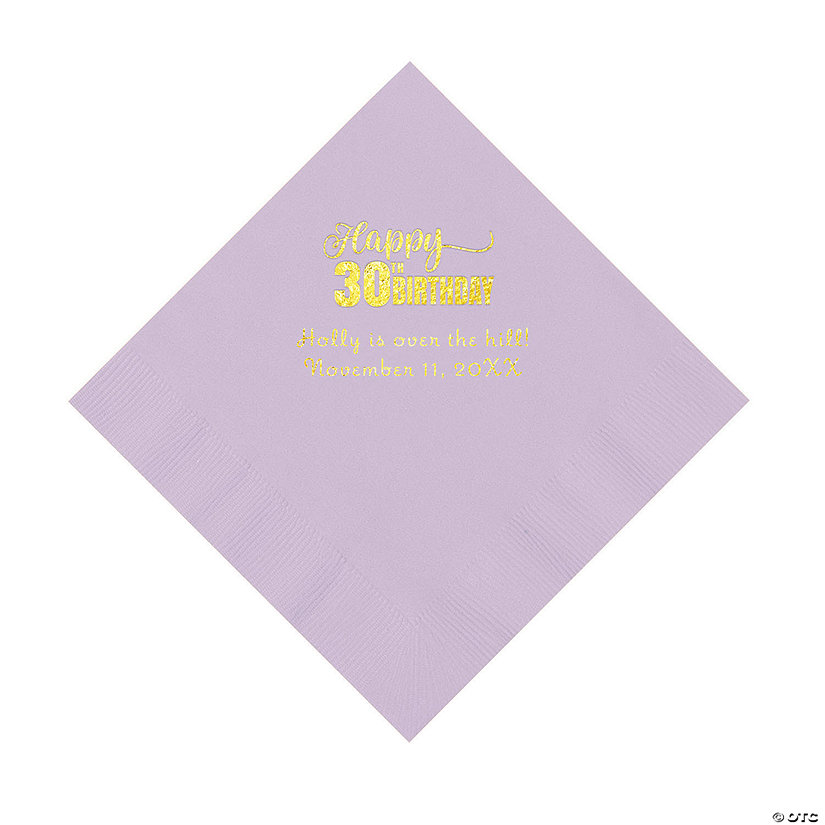 Lilac Happy 30<sup>th</sup> Birthday Personalized Napkins with Gold Foil - 50 Pc. Luncheon Image Thumbnail