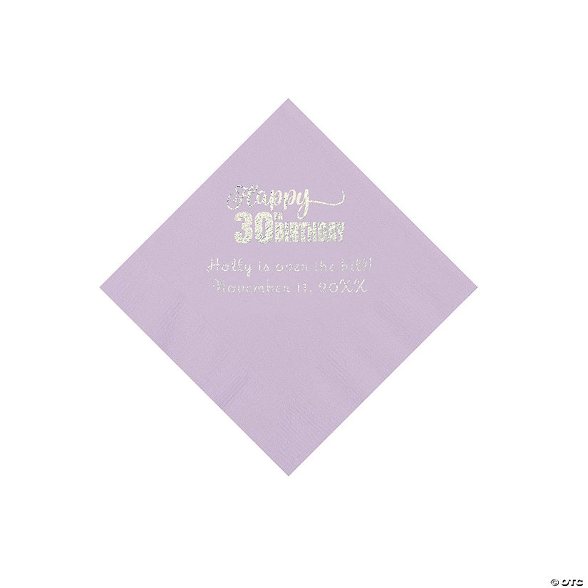 Lilac Happy 30<sup>th</sup> Birthday Personalized Napkins with Silver Foil - 50 Pc. Beverage Image Thumbnail