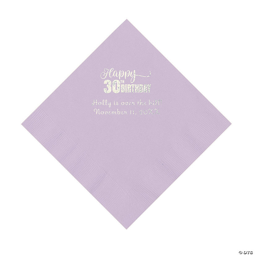 Lilac Happy 30<sup>th</sup> Birthday Personalized Napkins with Silver Foil - 50 Pc. Luncheon Image