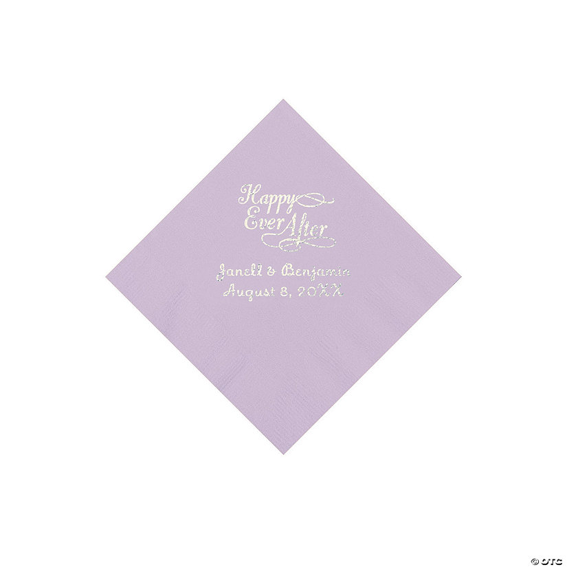 Lilac Happy Ever After Personalized Napkins - Beverage Image Thumbnail