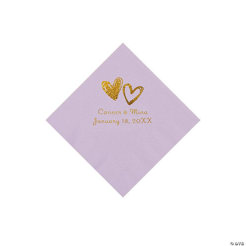 Lilac Hearts Personalized Napkins with Gold Foil - Beverage Image Thumbnail