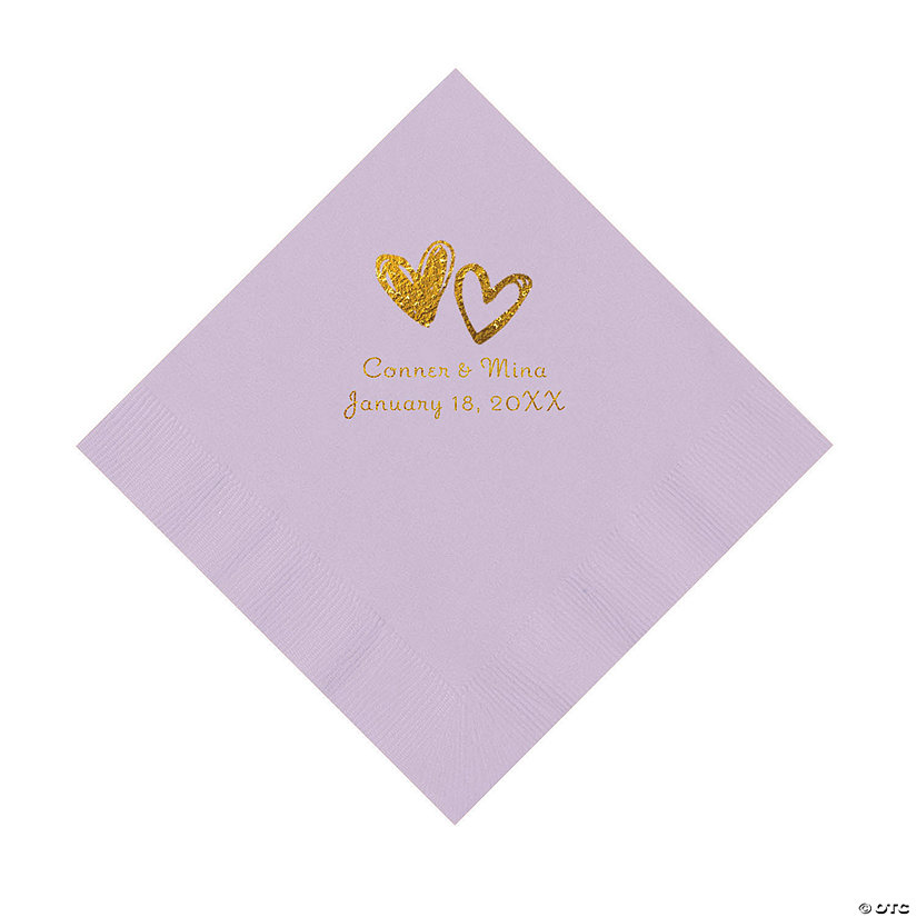Lilac Hearts Personalized Napkins with Gold Foil - Luncheon Image Thumbnail