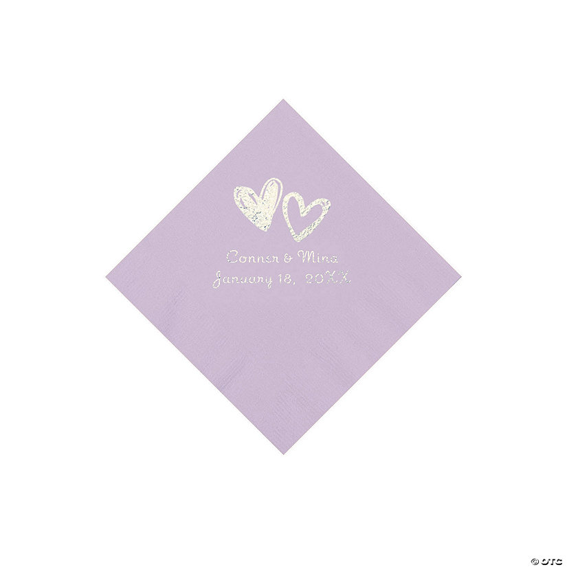 Lilac Hearts Personalized Napkins with Silver Foil - Beverage Image Thumbnail