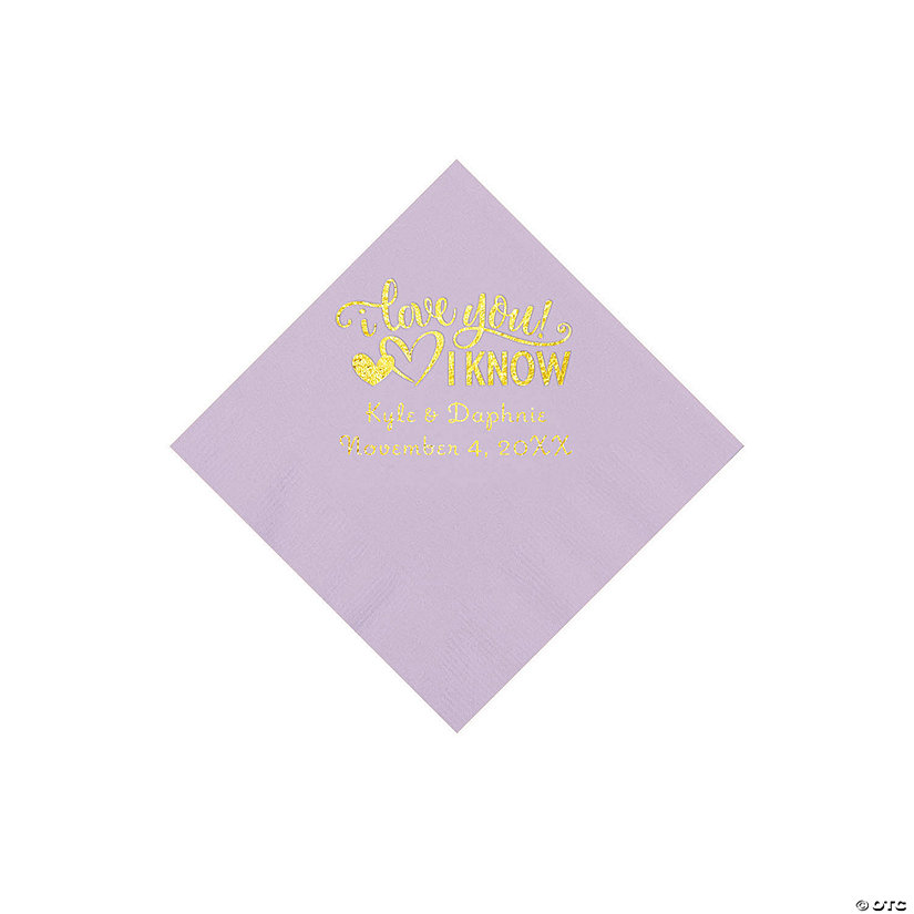 Lilac I Love You, I Know Personalized Napkins with Gold Foil - Beverage Image Thumbnail