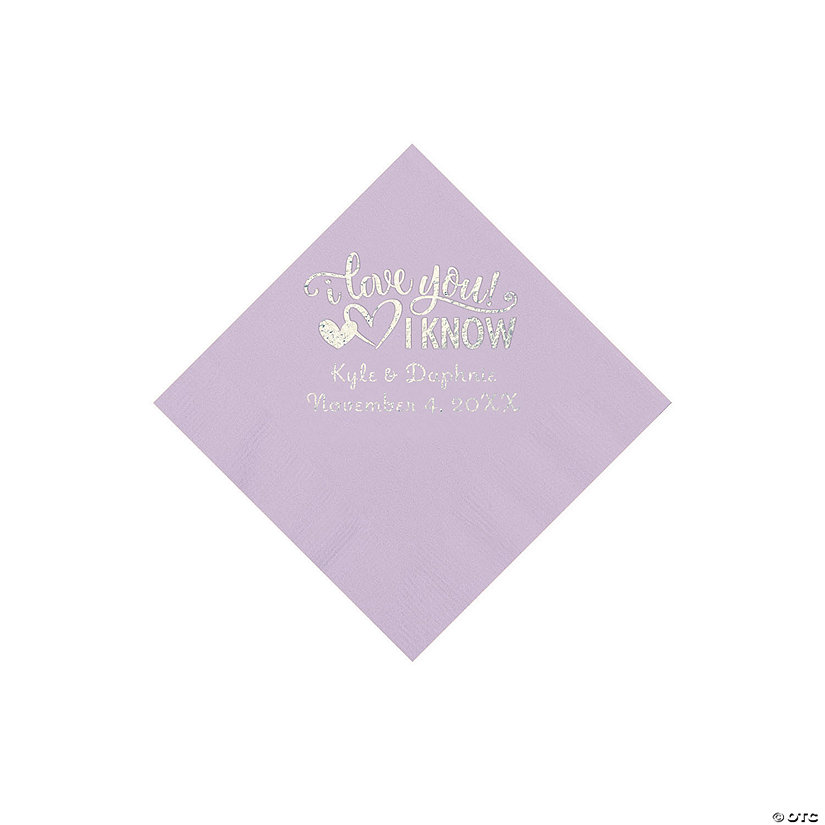 Lilac I Love You, I Know Personalized Napkins with Silver Foil - Beverage Image Thumbnail