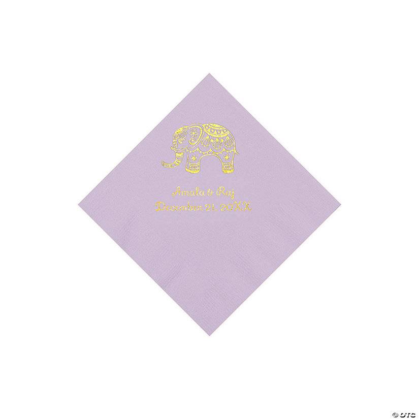 Lilac Indian Wedding Personalized Napkins with Gold Foil - Beverage Image Thumbnail