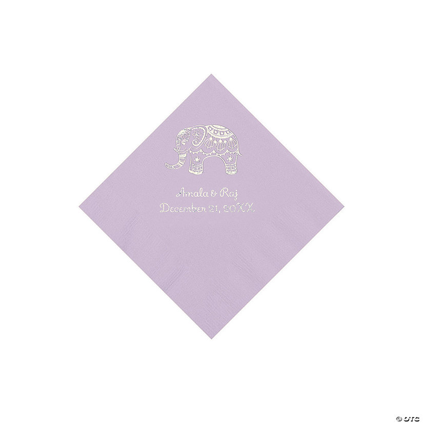 Lilac Indian Wedding Personalized Napkins with Silver Foil - Beverage Image Thumbnail