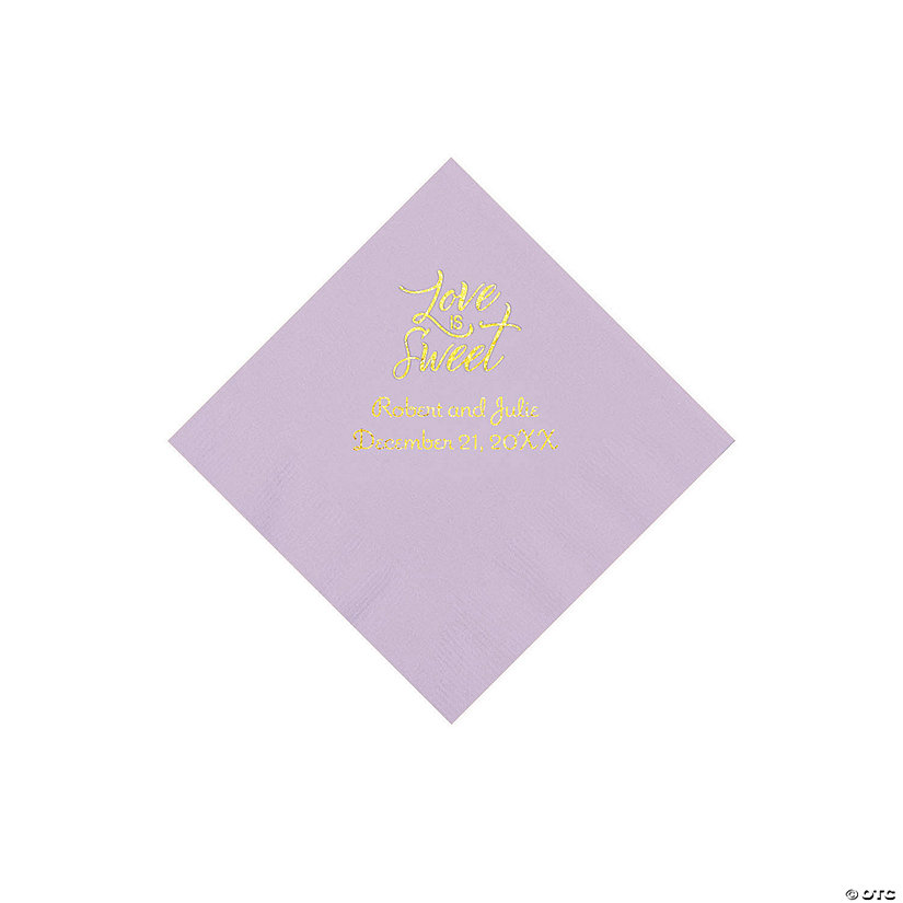 Lilac Love Is Sweet Personalized Napkins with Gold Foil - Beverage Image Thumbnail