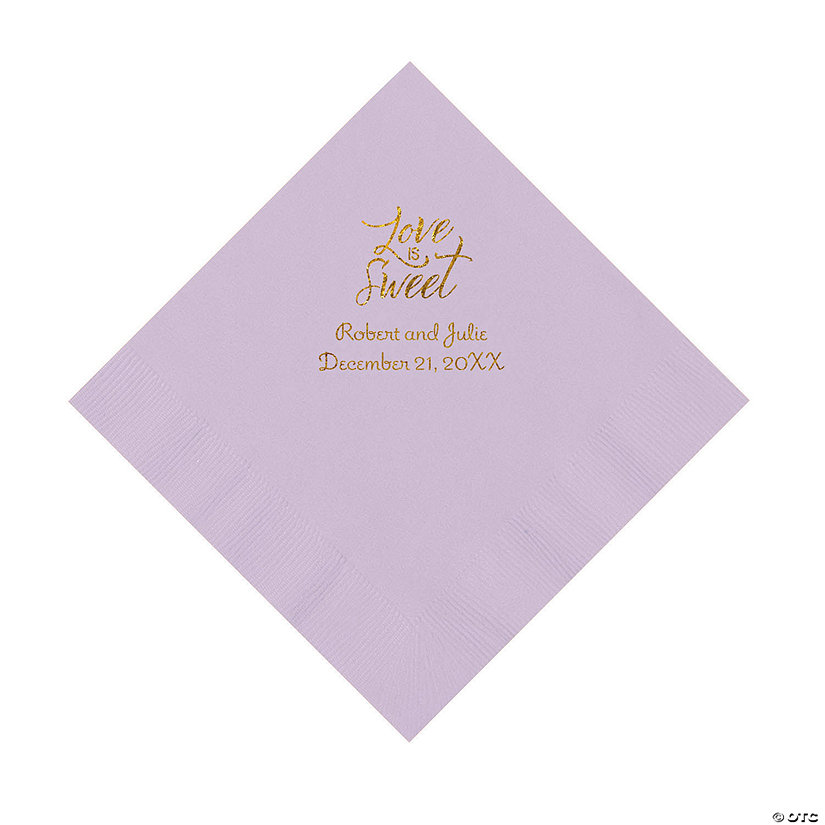 Lilac Love Is Sweet Personalized Napkins with Gold Foil &#8211; Luncheon Image Thumbnail