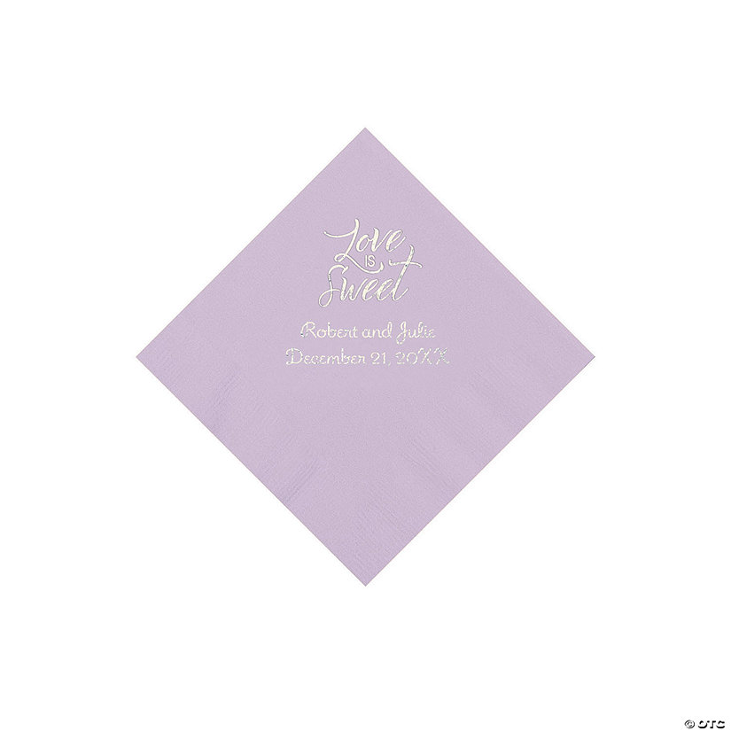 Lilac Love Is Sweet Personalized Napkins with Silver Foil - Beverage Image Thumbnail