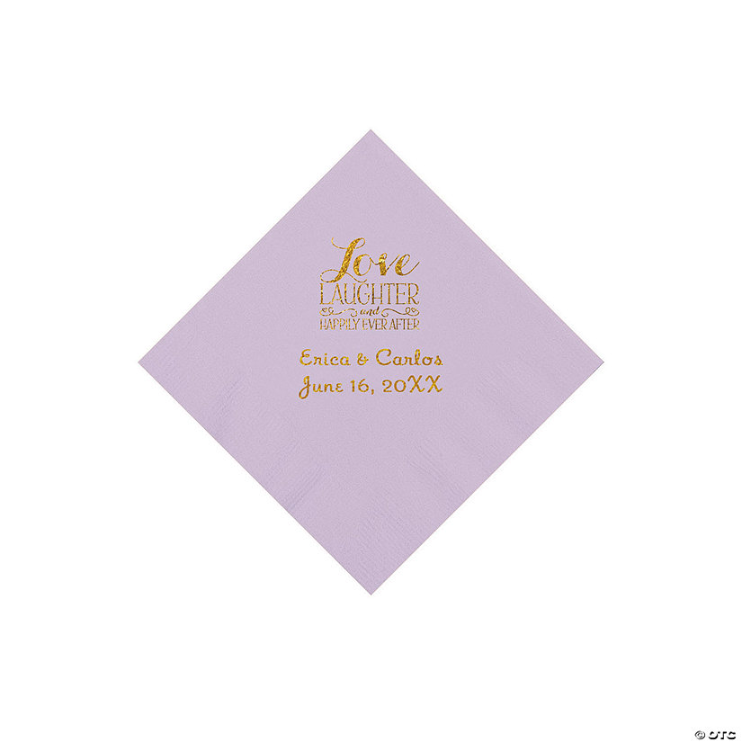 Lilac Love Laughter & Happily Ever After Personalized Napkins with Gold Foil - Beverage Image Thumbnail