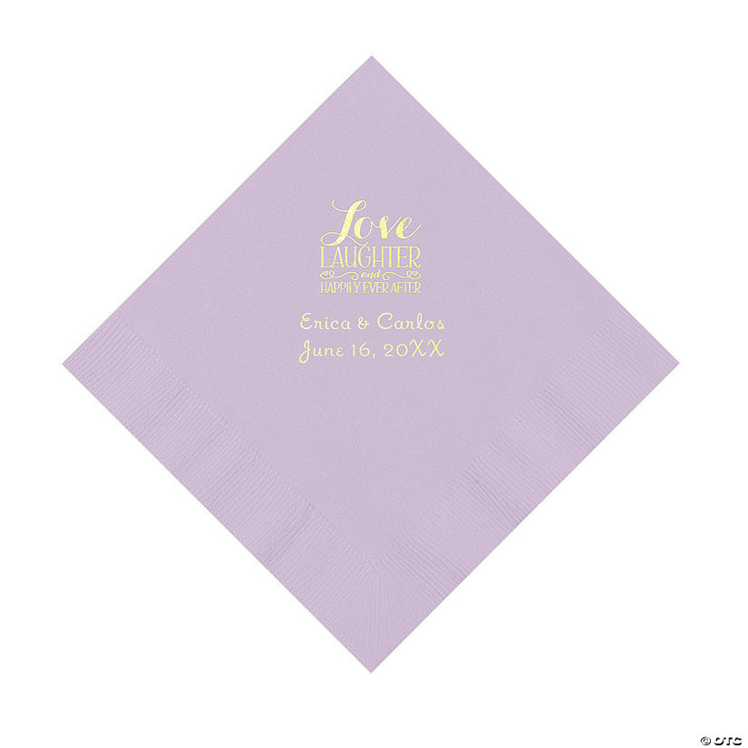 Lilac Love Laughter & Happily Ever After Personalized Napkins with Gold Foil &#8211; Luncheon Image Thumbnail