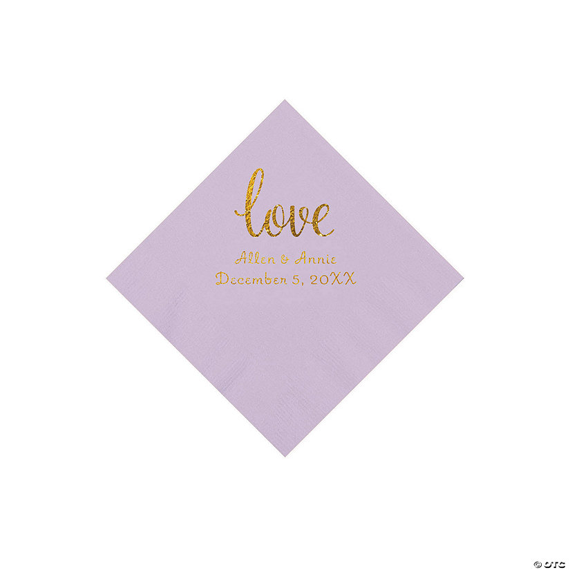 Lilac Love Script Personalized Napkins with Gold Foil - Beverage Image Thumbnail