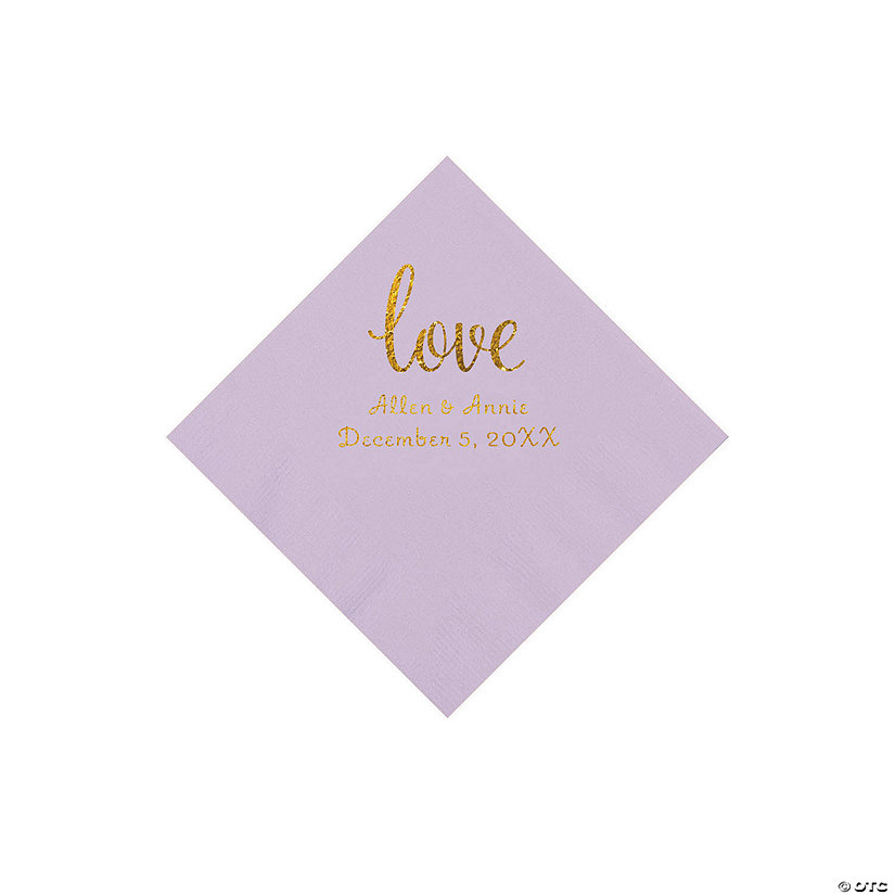 Lilac Love Script Personalized Napkins with Gold Foil - Beverage Image