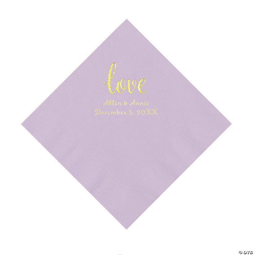Lilac Love Script Personalized Napkins with Gold Foil - Luncheon Image Thumbnail