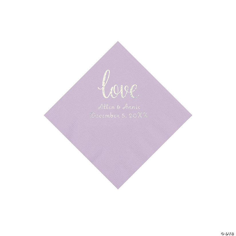 Lilac Love Script Personalized Napkins with Silver Foil - Beverage Image Thumbnail