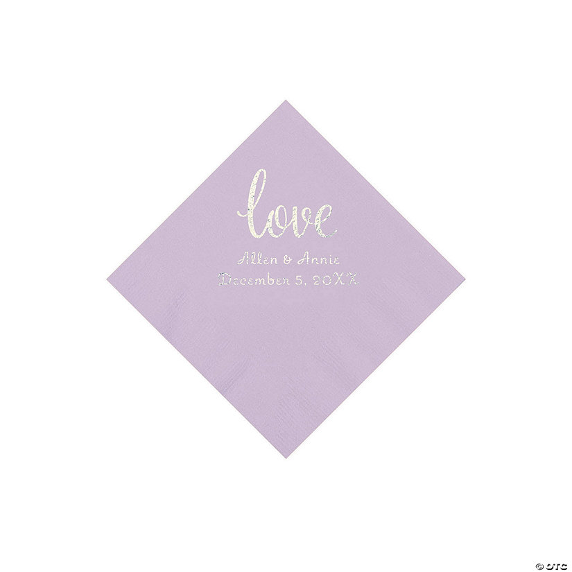 Lilac Love Script Personalized Napkins with Silver Foil - Beverage Image