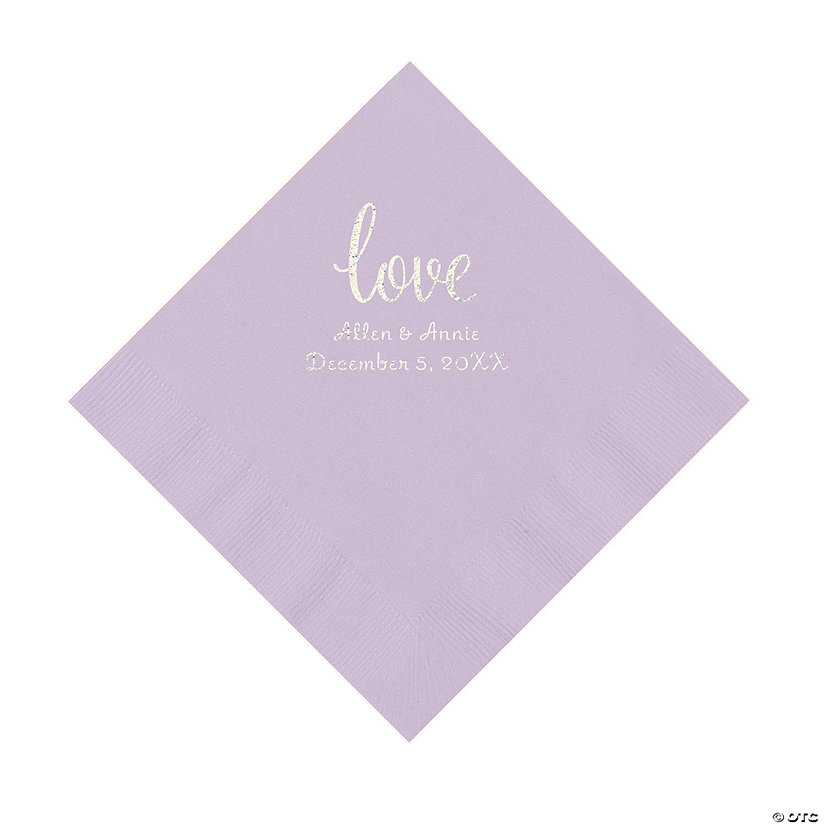 Lilac Love Script Personalized Napkins with Silver Foil - Luncheon Image