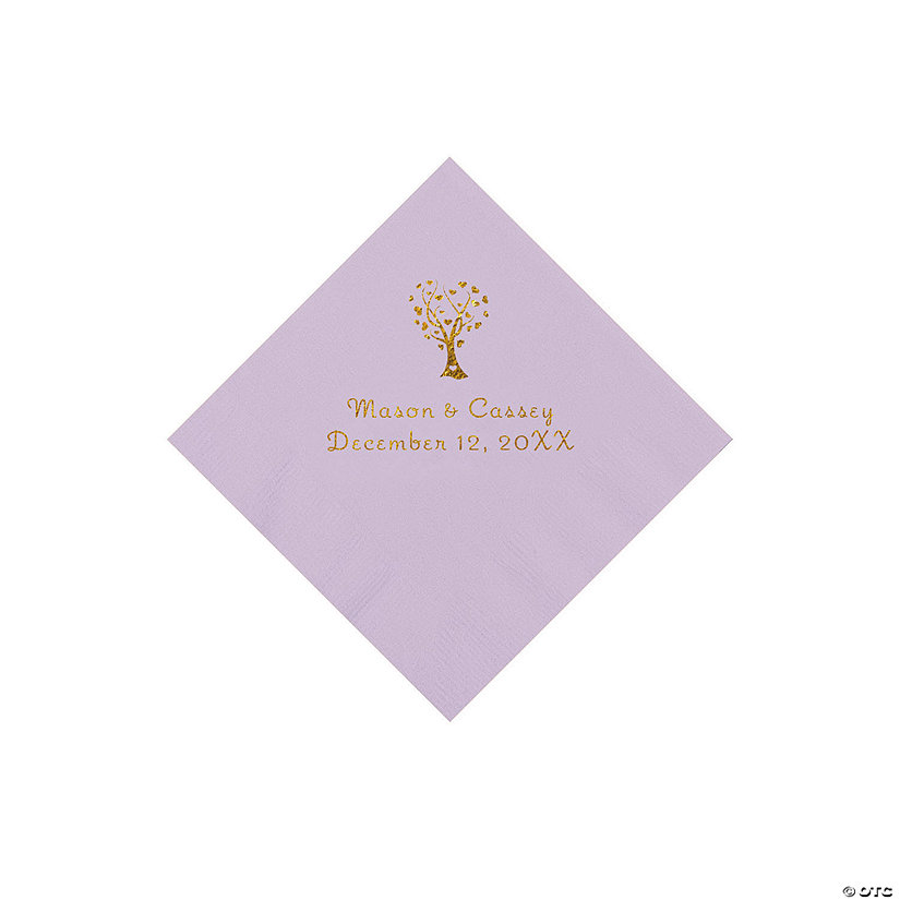 Lilac Love Tree Personalized Napkins with Gold Foil - 50 Pc. Beverage Image