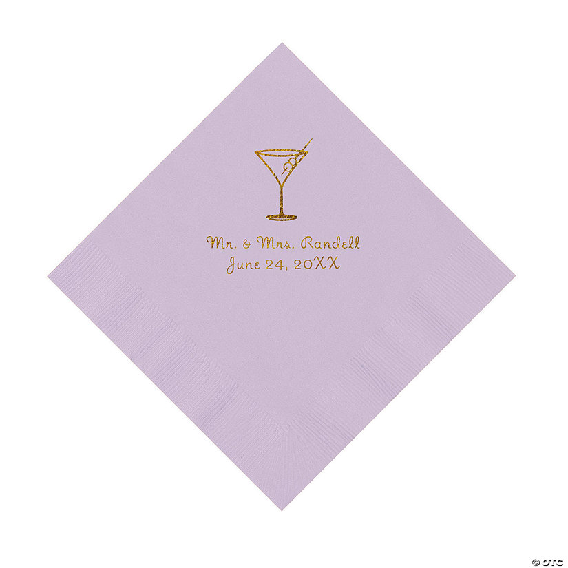 Lilac Martini Glass Personalized Napkins with Gold Foil - Luncheon Image Thumbnail