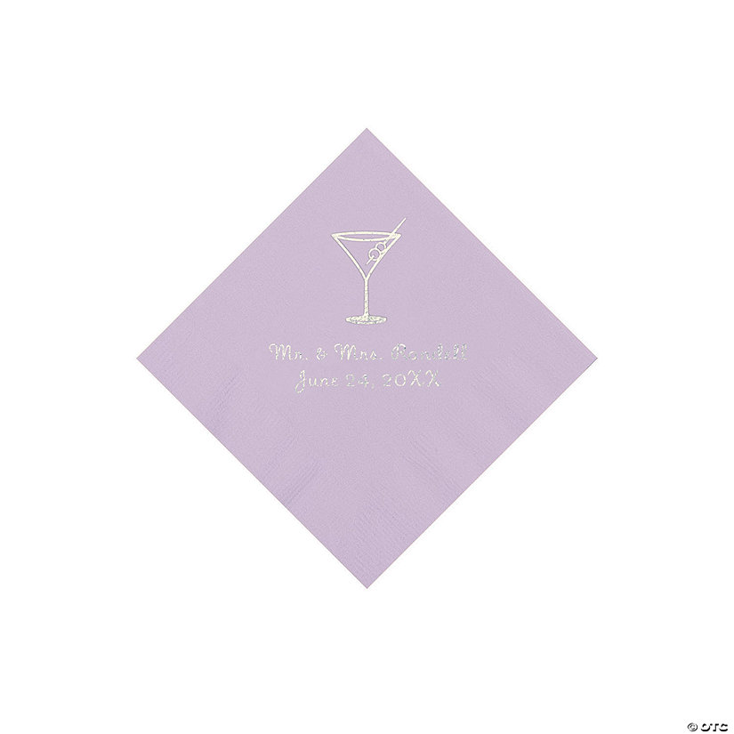 Lilac Martini Glass Personalized Napkins with Silver Foil - Beverage Image Thumbnail