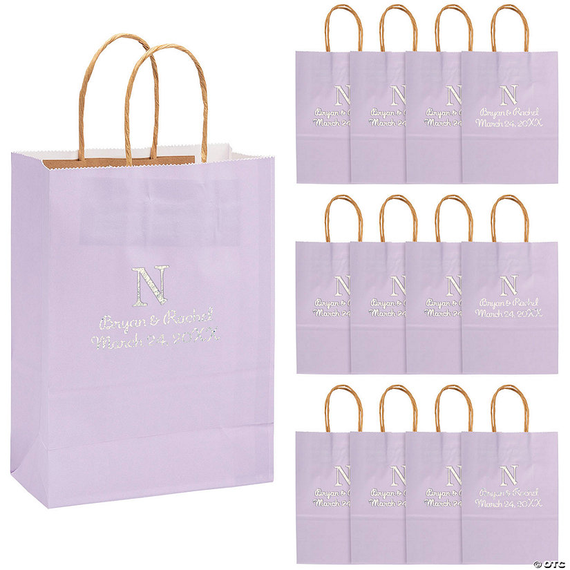 Lilac Medium Personalized Monogram Welcome Paper Gift Bags with Silver Foil - 12 Pc. Image Thumbnail