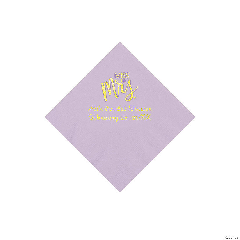 Lilac Miss to Mrs. Personalized Napkins with Gold Foil - Beverage Image Thumbnail