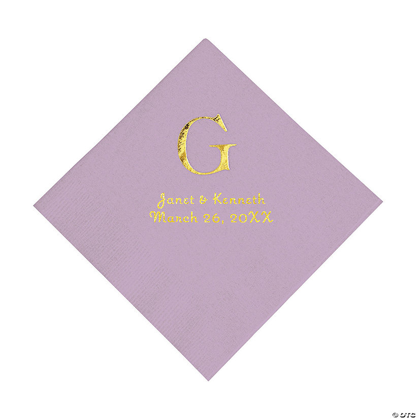 Lilac Monogram Personalized Napkins with Gold Foil - Luncheon Image Thumbnail