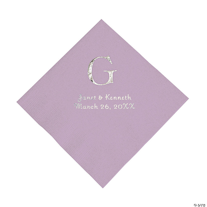 Lilac Monogram Personalized Napkins with Silver Foil Luncheon