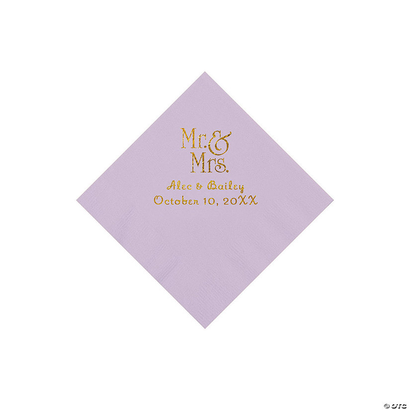 Lilac Mr. & Mrs. Personalized Napkins with Gold Foil - 50 Pc. Beverage Image