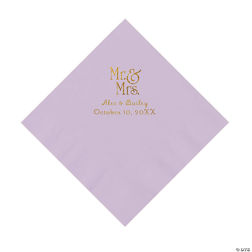 Lilac Mr. & Mrs. Personalized Napkins with Gold Foil - 50 Pc. Luncheon Image Thumbnail