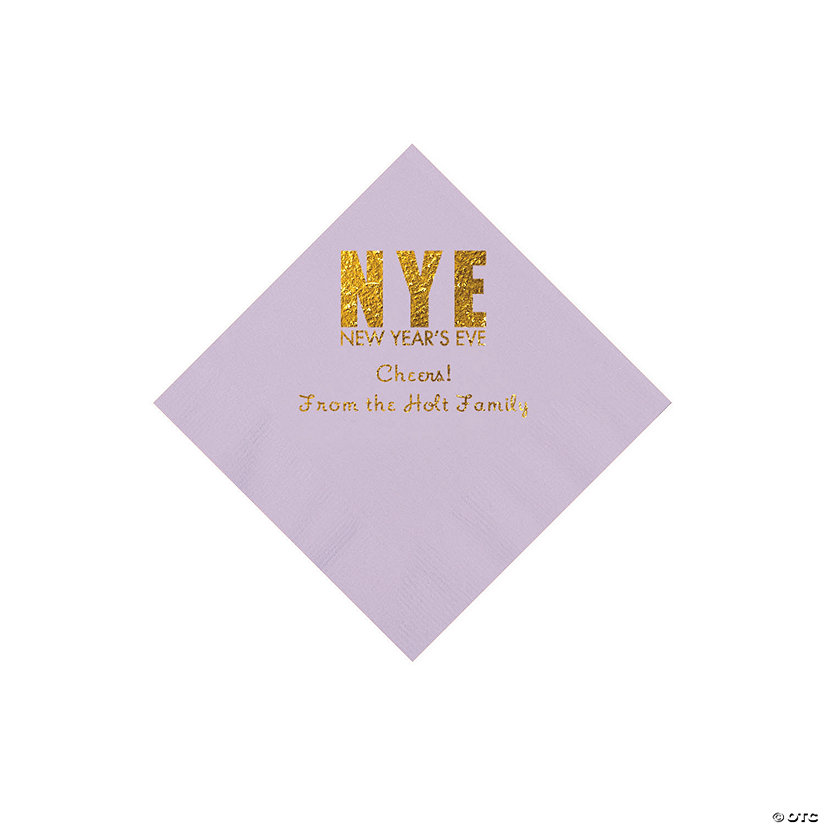 Lilac New Year&#8217;s Eve Personalized Napkins with Gold Foil - Beverage Image Thumbnail