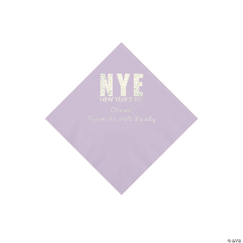 Lilac New Year&#8217;s Eve Personalized Napkins with Silver Foil - Beverage Image Thumbnail