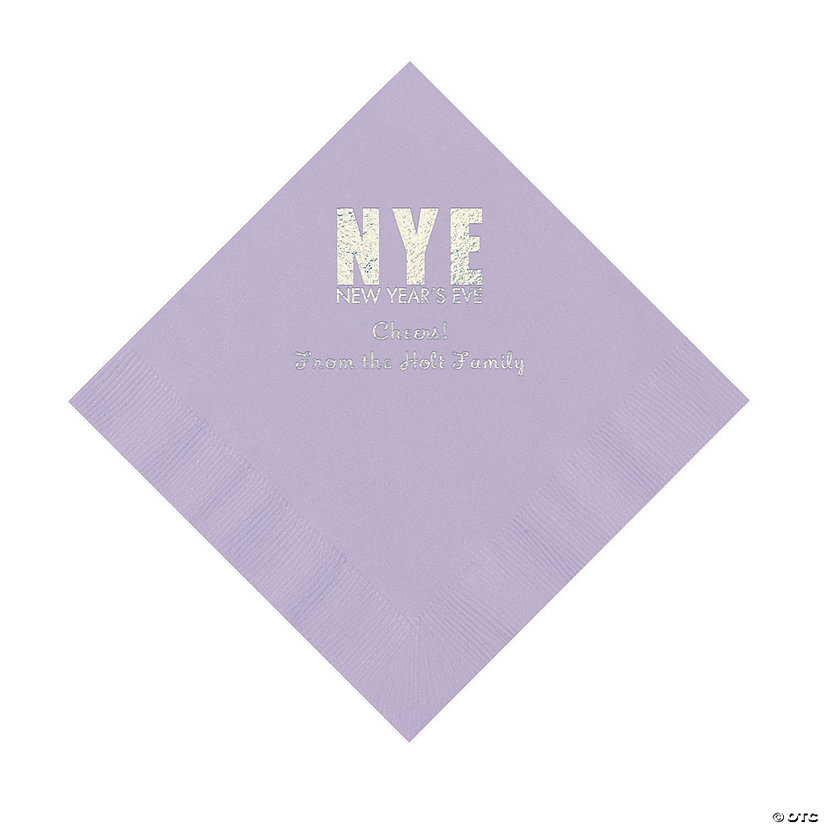 Lilac New Year&#8217;s Eve Personalized Napkins with Silver Foil - Luncheon Image Thumbnail