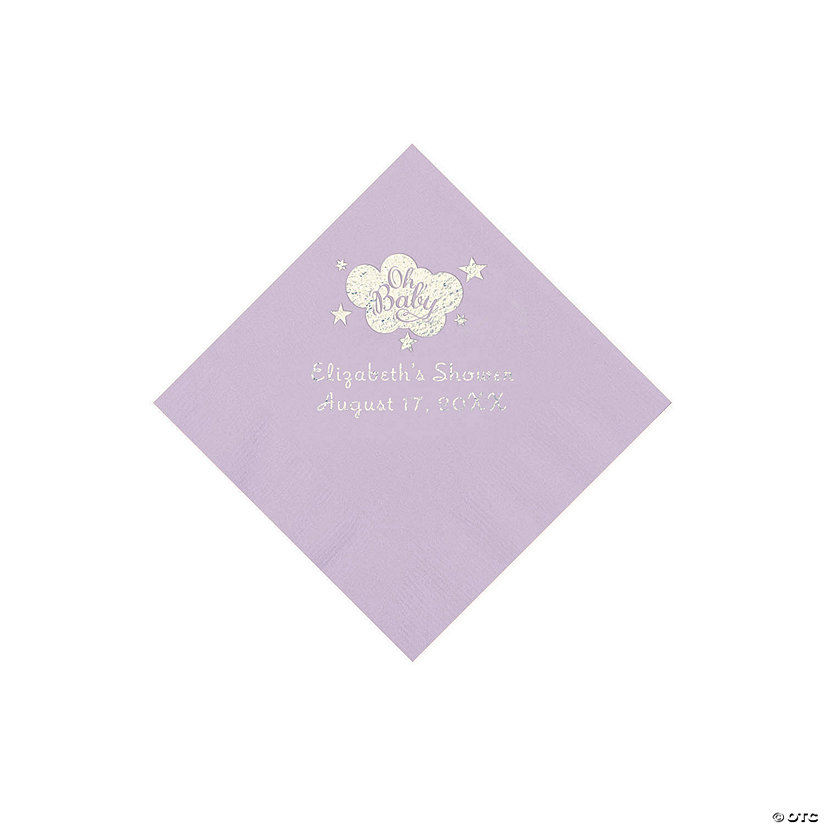 Lilac Oh Baby Personalized Napkins with Silver Foil - 50 Pc. Beverage Image
