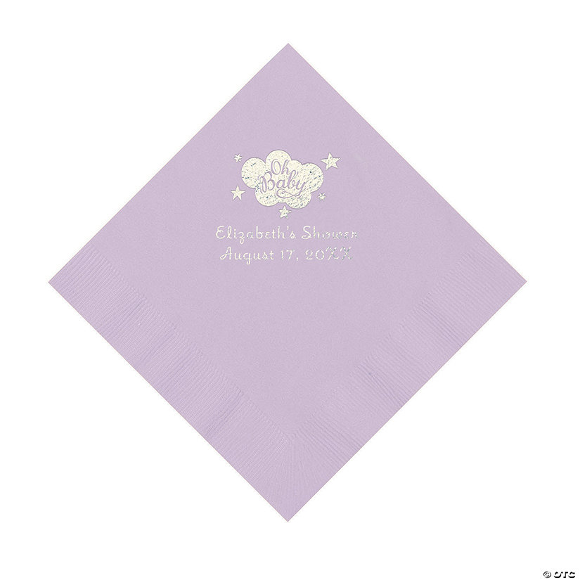 Lilac Oh Baby Personalized Napkins with Silver Foil &#8211; 50 Pc. Luncheon Image