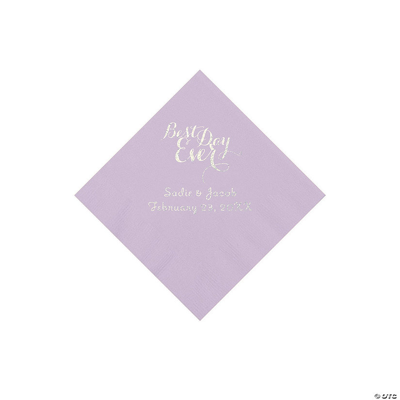 Lilac Personalized Best Day Ever Napkins with Silver Foil - Beverage Image Thumbnail