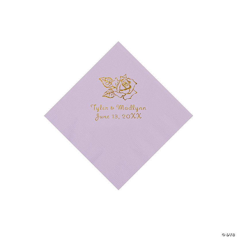 Lilac Rose Personalized Napkins with Gold Foil - 50 Pc. Beverage Image