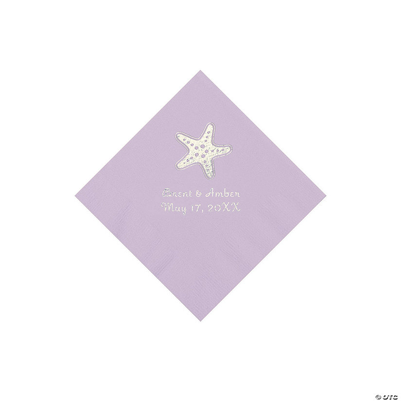 Lilac Starfish Personalized Beverage Napkins - 50 Pc. Image Thumbnail