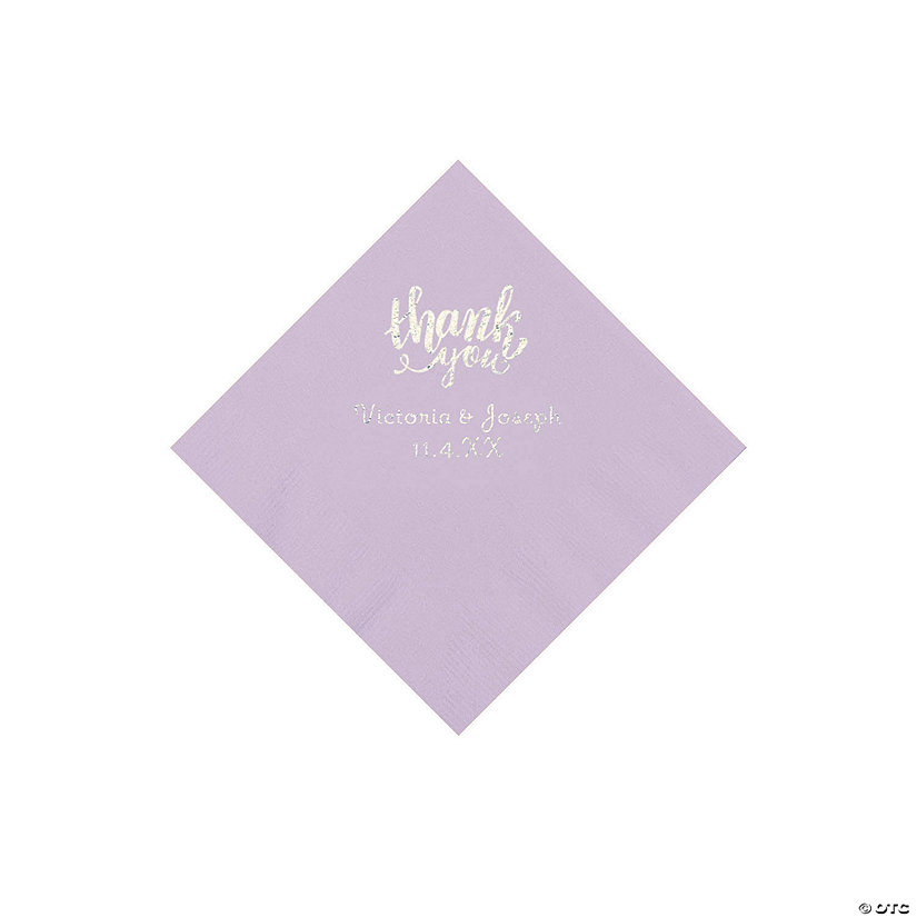 Lilac Thank You Personalized Napkins with Silver Foil - Beverage Image Thumbnail