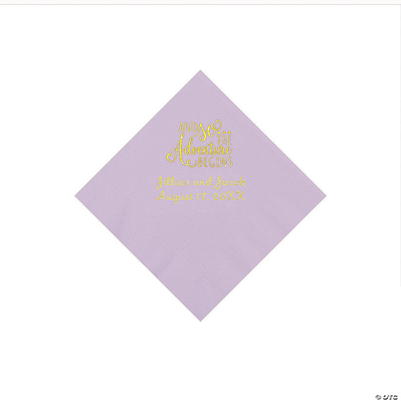 Lilac The Adventure Begins Personalized Napkins with Gold Foil - Beverage Image Thumbnail