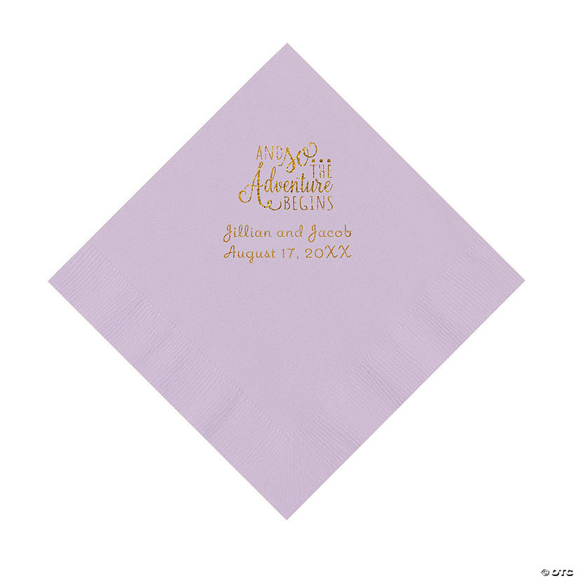 Lilac The Adventure Begins Personalized Napkins with Gold Foil - Luncheon Image Thumbnail