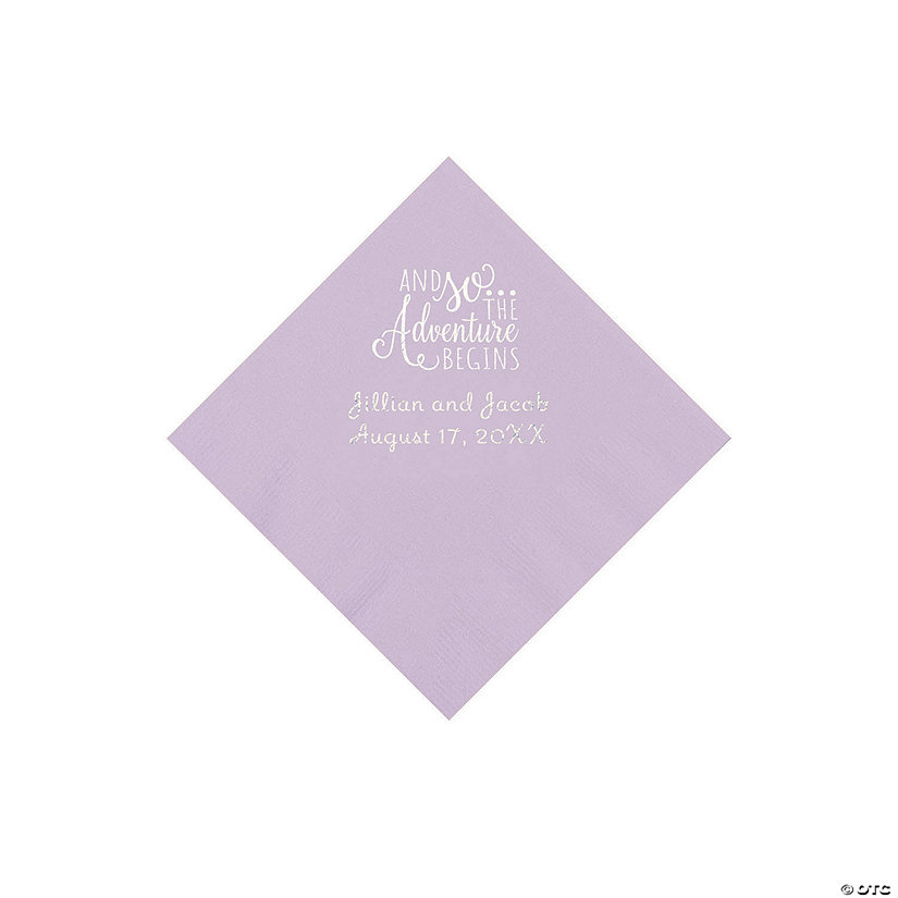 Lilac The Adventure Begins Personalized Napkins with Silver Foil - Beverage Image Thumbnail