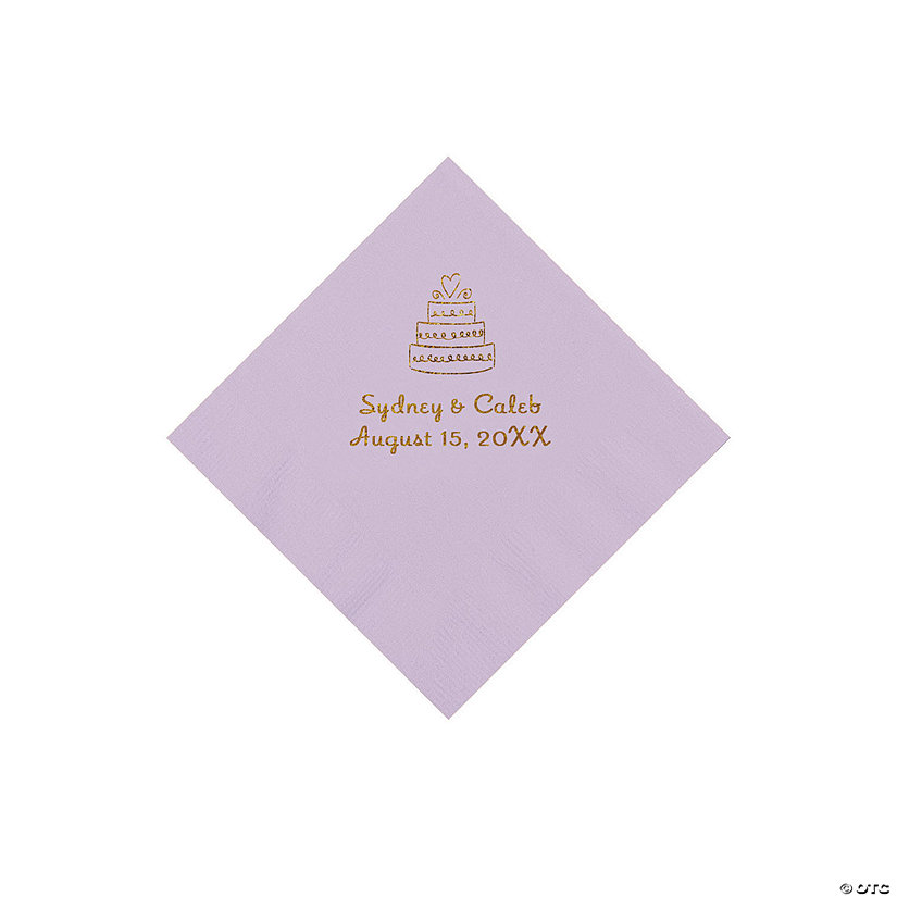Lilac Wedding Cake Personalized Napkins with Gold Foil - 50 Pc. Beverage Image